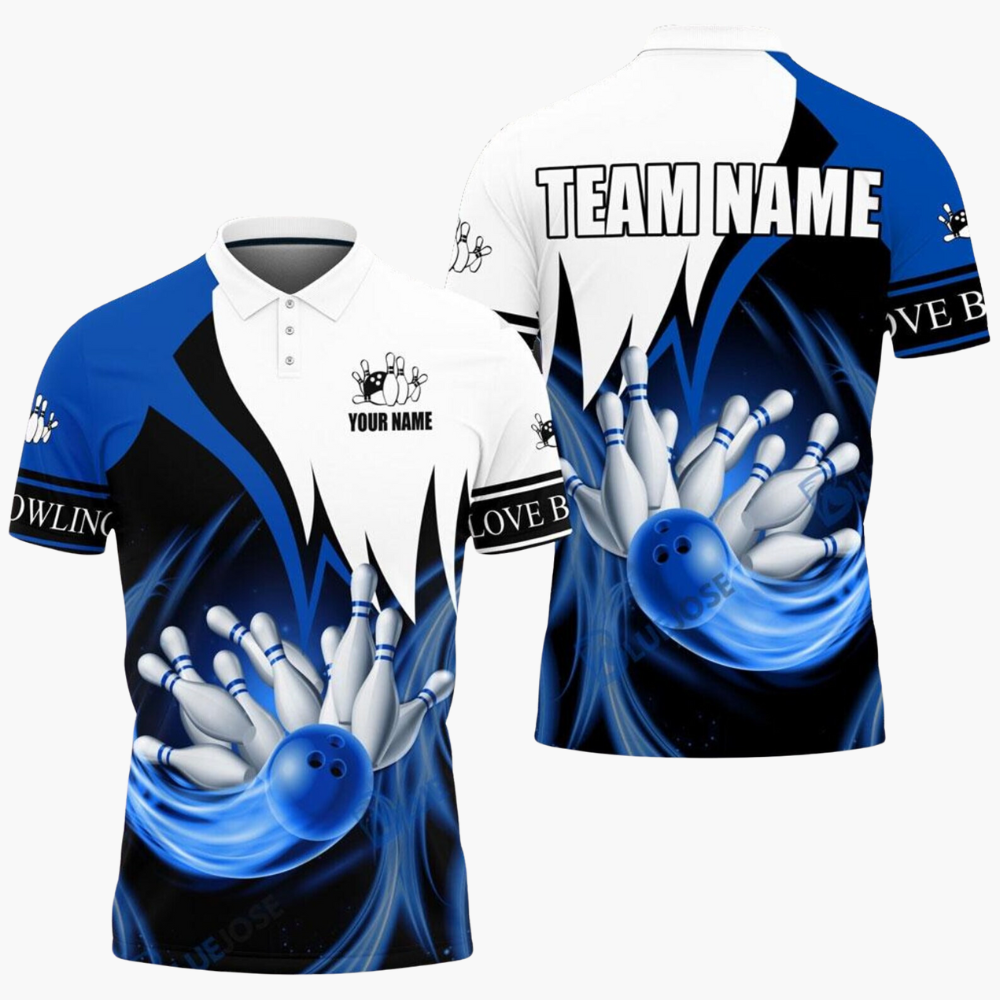 Custom Blue Team Bowling Polo Shirt For Men, Custom Bowling Team Shirts BE0041