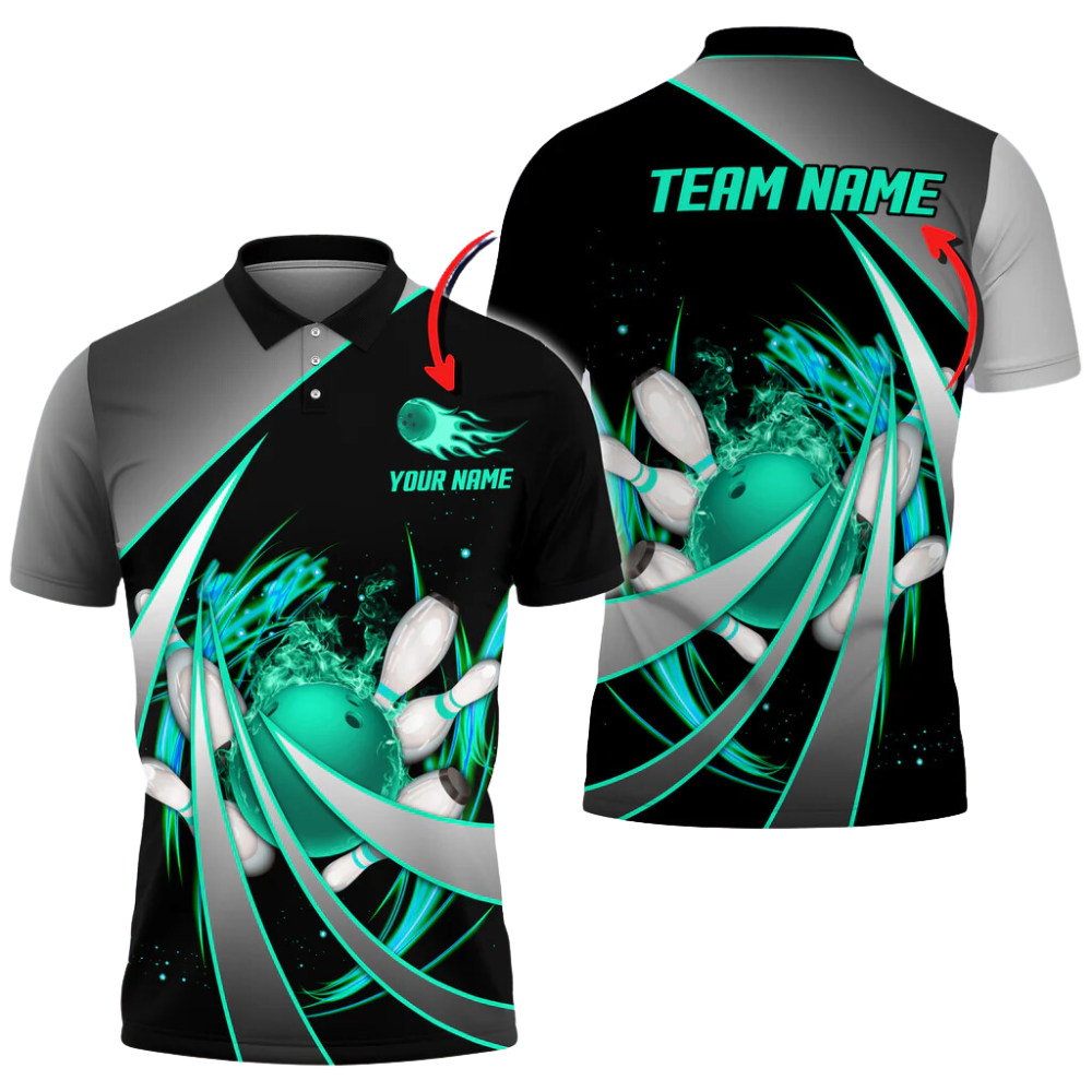 Custom Flame Bowling Polo Shirt For Men, Custom Flame Bowling Team Shirts BA0031