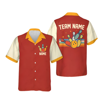 Custom Red Team Bowling Hawaiian Shirt For Men And Women, Custom Retro Bowling Team Shirts BE0038