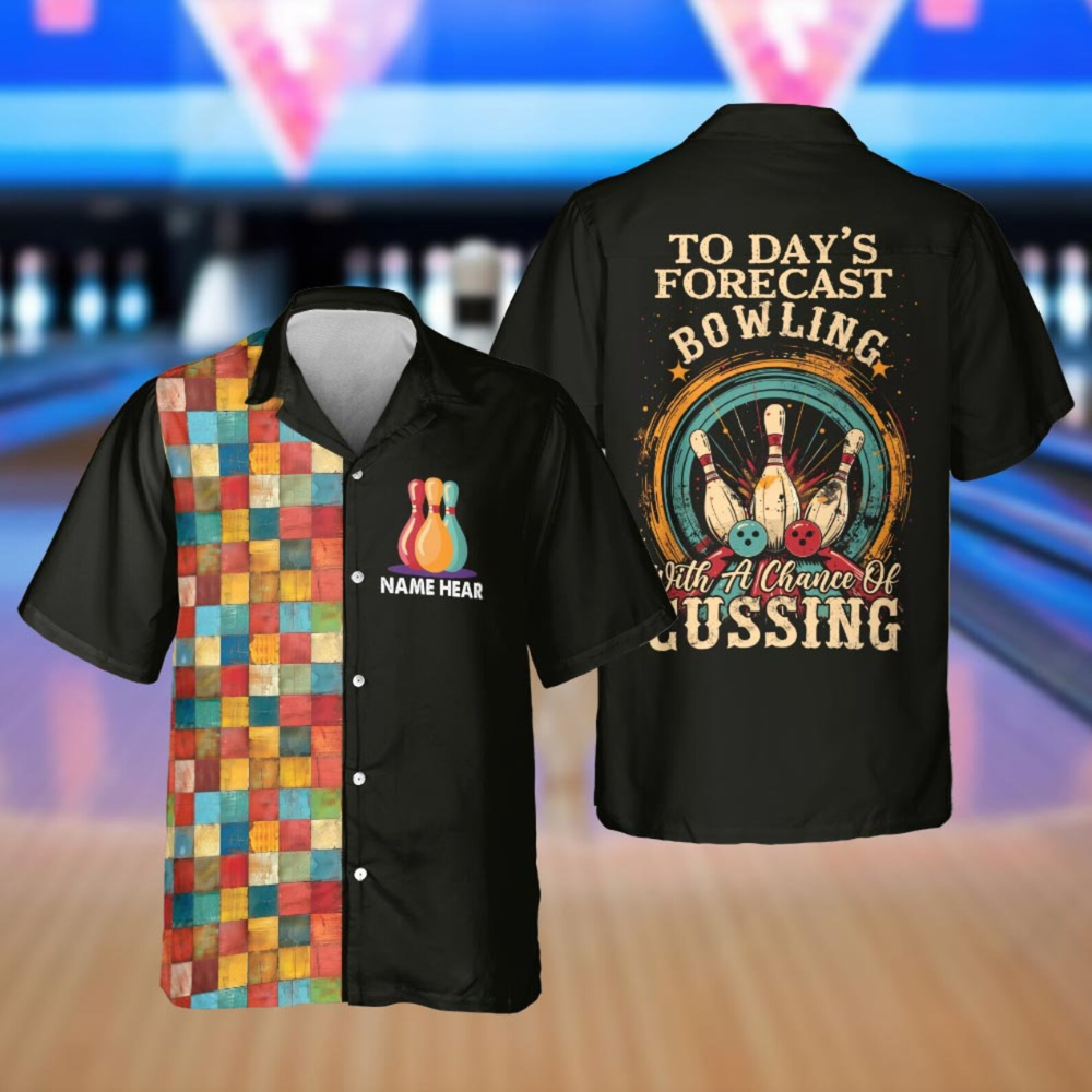 Custom Today's Forecast Bowling With A Chance Of Cussing Bowling Hawaiian Shirt For Men And Women, Custom Funny Bowling Shirt BE0036