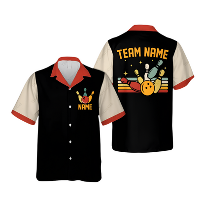 Custom Red Team Bowling Hawaiian Shirt For Men And Women, Custom Retro Bowling Team Shirts BE0038