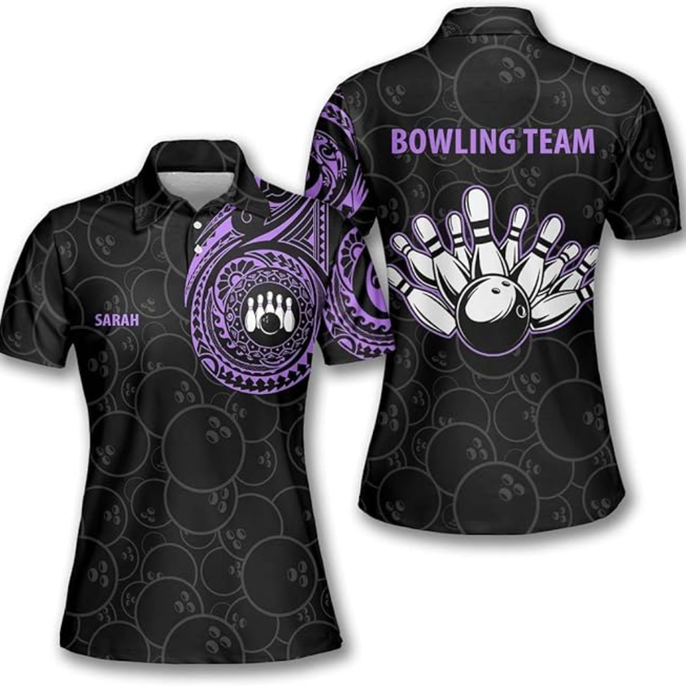 Custom Bowling Shirt Womens, Custom Pink Tribal Bowling Polo Shirt For Women, Custom Women Bowling Team Shirts BZ0211