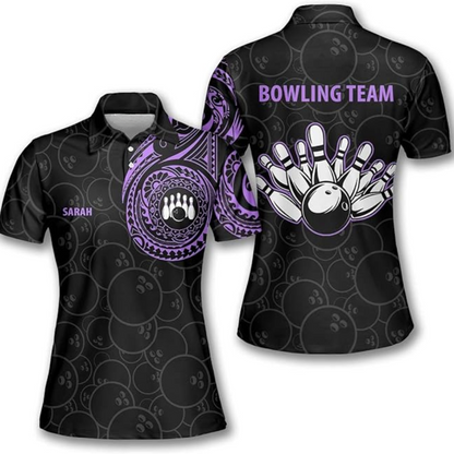 Custom Bowling Shirt Womens, Custom Pink Tribal Bowling Polo Shirt For Women, Custom Women Bowling Team Shirts BZ0211