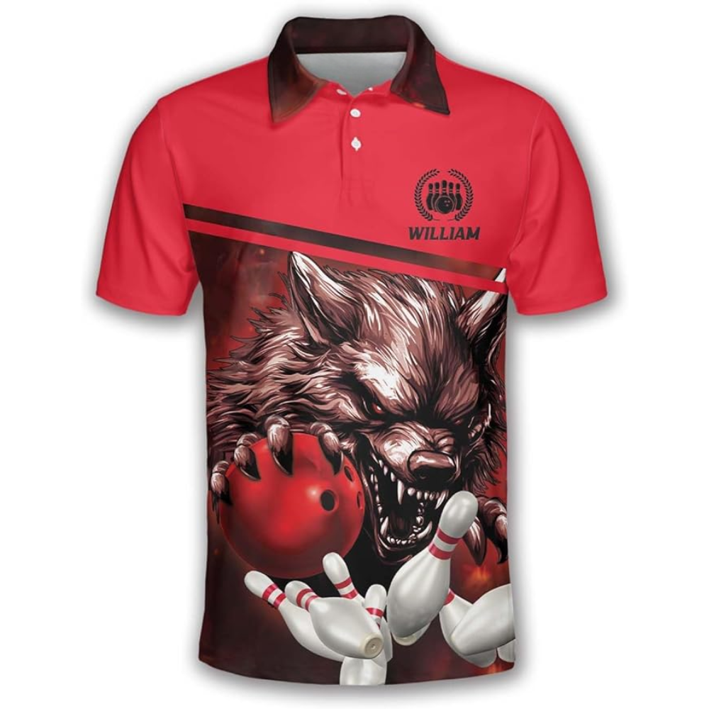 Custom Wolf Bowling Polo Shirt For Men, Custom Blue Bowling Team Shirts BZ0198