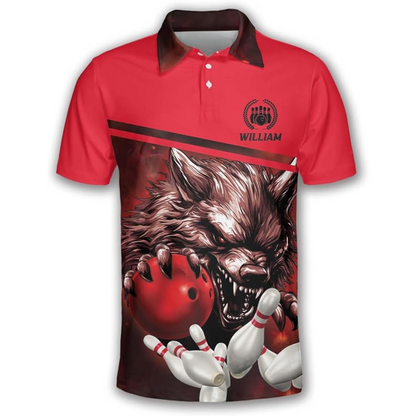 Custom Wolf Bowling Polo Shirt For Men, Custom Blue Bowling Team Shirts BZ0198