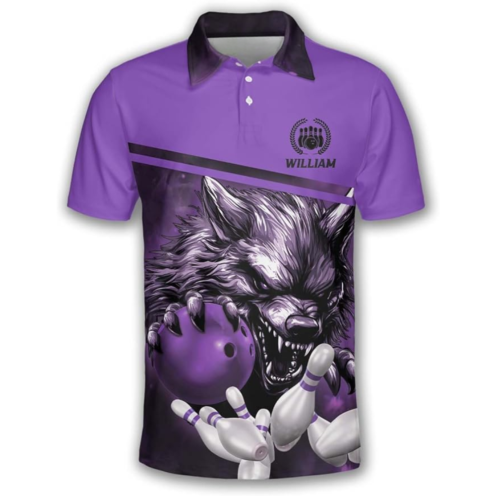 Custom Wolf Bowling Polo Shirt For Men, Custom Blue Bowling Team Shirts BZ0198