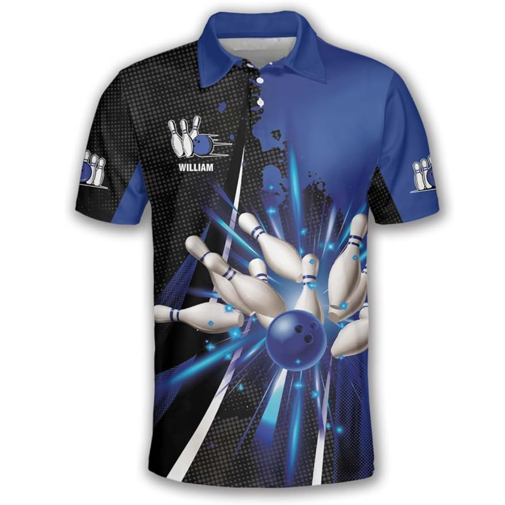 Custom Black And Blue Team Bowling Polo Shirt For Men, Custom Bowling Shirt BZ0039