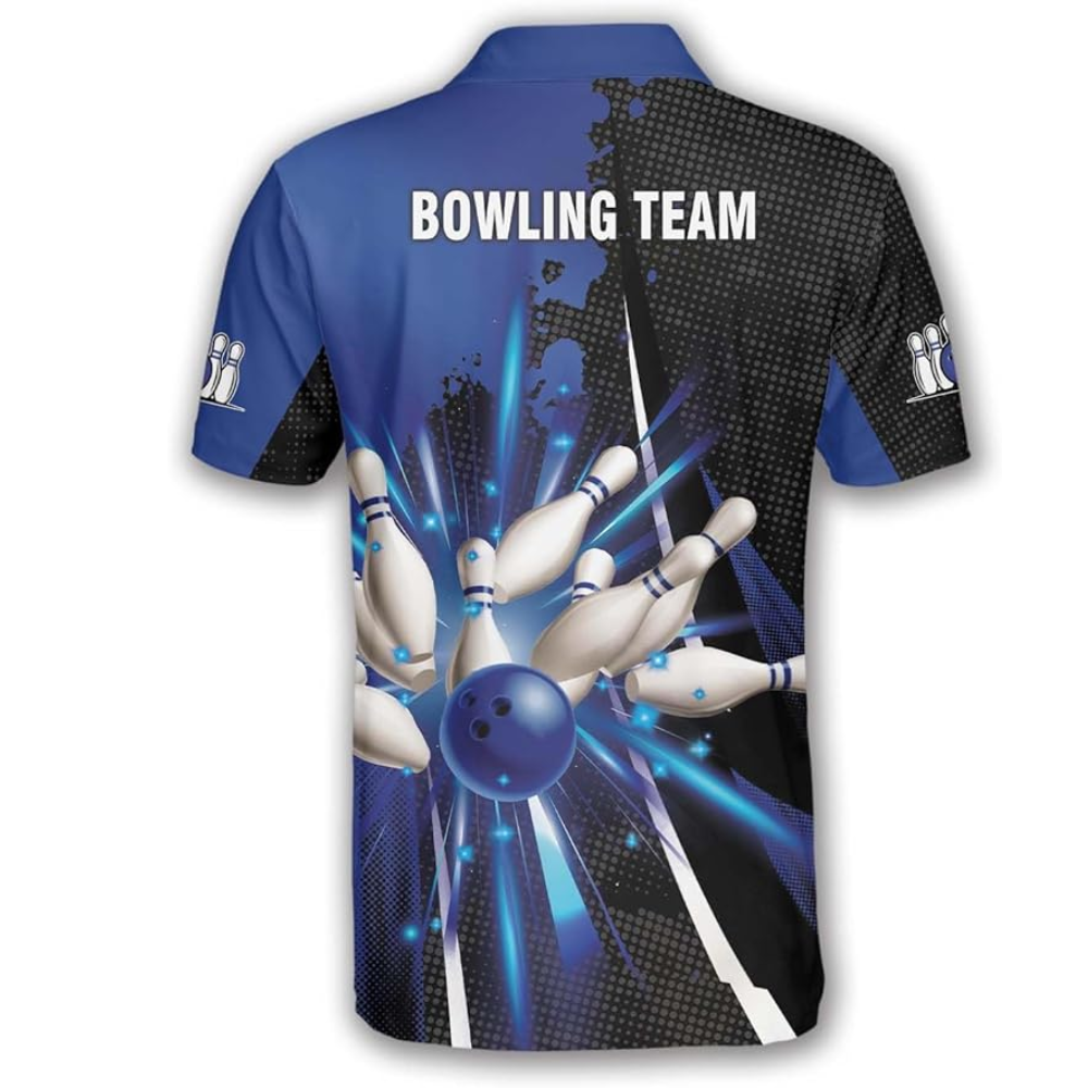 Custom Black And Blue Team Bowling Polo Shirt For Men, Custom Bowling Shirt BZ0039