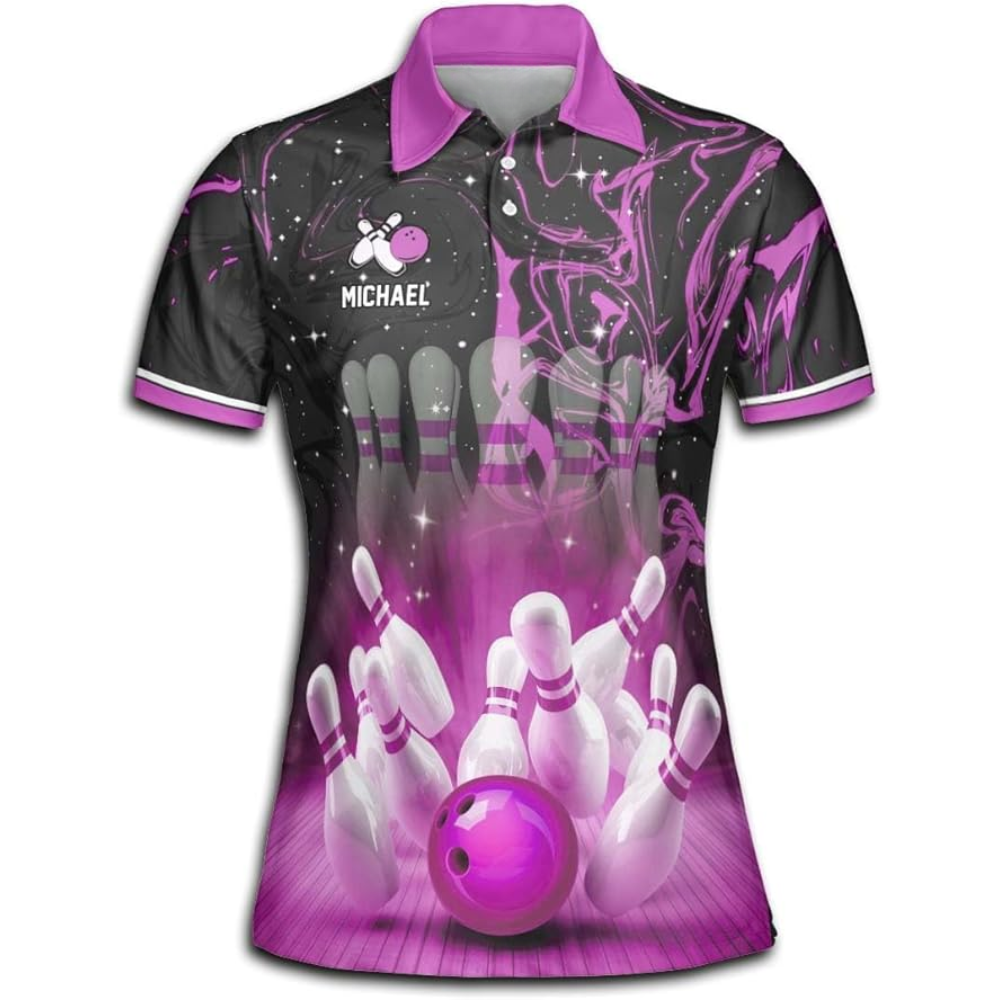 Custom Purple Team Bowling Polo Shirt For Women, Custom Bowling Shirt BZ0162