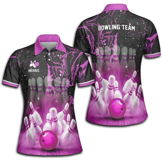 Custom Purple Team Bowling Polo Shirt For Women, Custom Bowling Shirt BZ0162