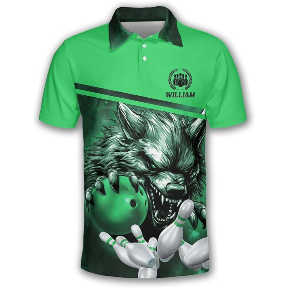 Custom Wolf Bowling Polo Shirt For Men, Custom Blue Bowling Team Shirts BZ0198