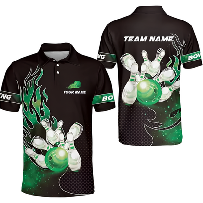 Custom Flame Bowling Polo Shirt For Men, Custom Bowling Team Shirts BZ0177