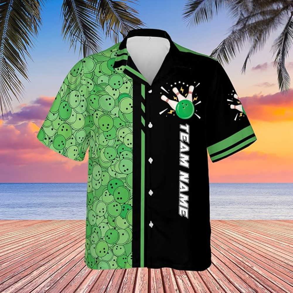 Custom Black And Green Team Bowling Hawaiian Shirt For Men Women, Custom Bowling Shirt BZ0041