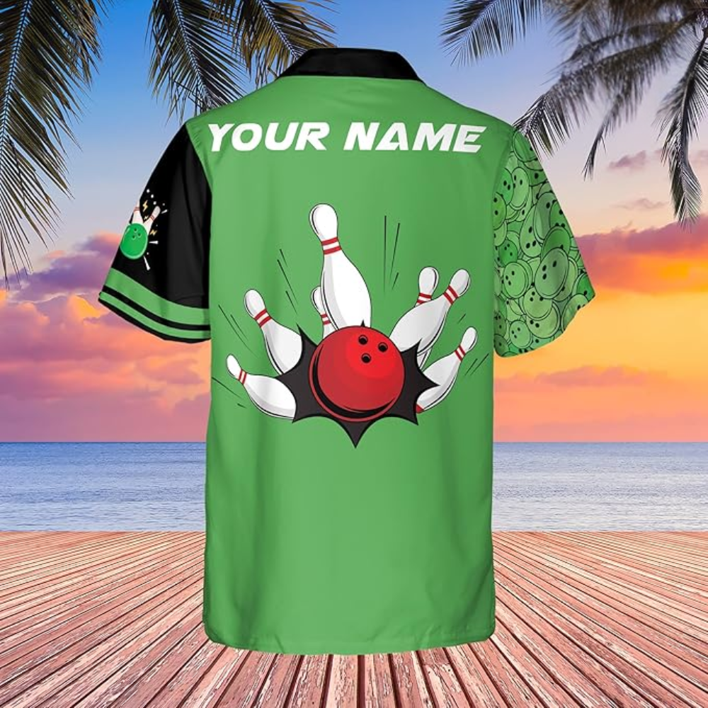 Custom Black And Green Team Bowling Hawaiian Shirt For Men Women, Custom Bowling Shirt BZ0041