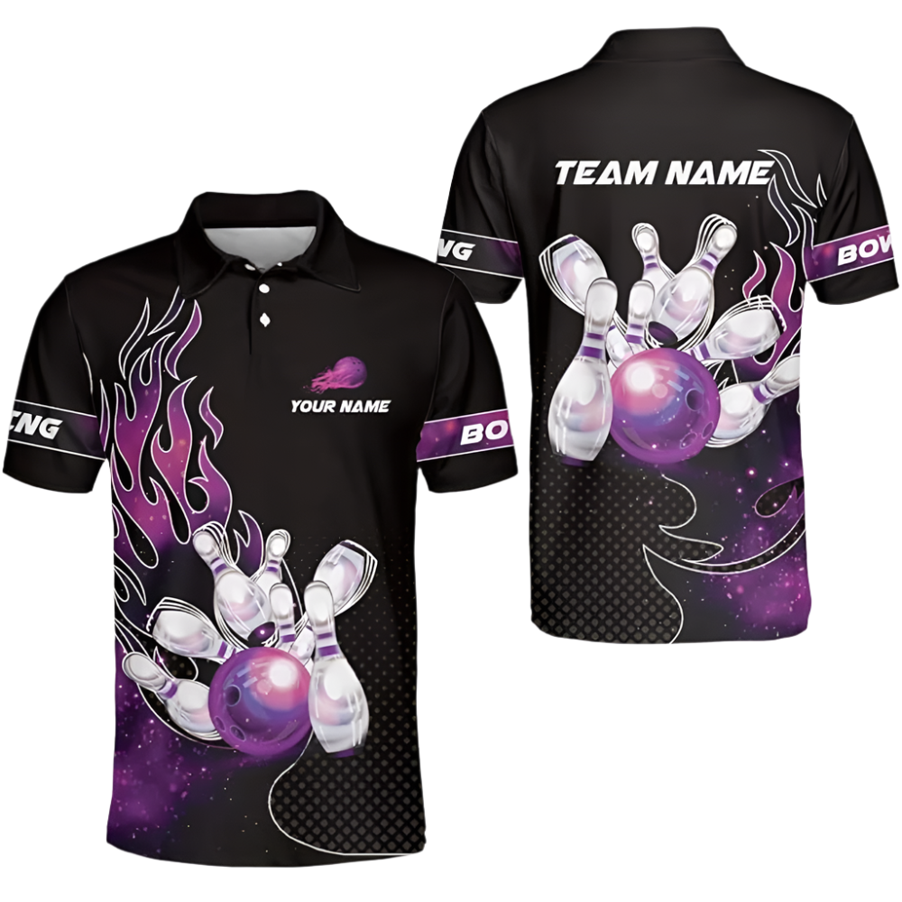 Custom Flame Bowling Polo Shirt For Men, Custom Bowling Team Shirts BZ0177