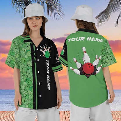 Custom Black And Green Team Bowling Hawaiian Shirt For Men Women, Custom Bowling Shirt BZ0041