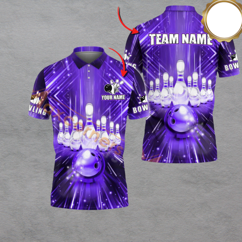 Custom Team Blue Bowling Polo Shirt For Men, Custom Team Bowling Shirt BA0023