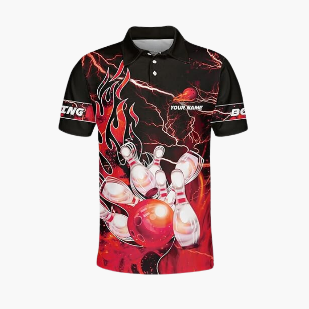 Custom Flame Bowling Polo Shirt For Men, Custom Bowling Team Shirts BZ0178