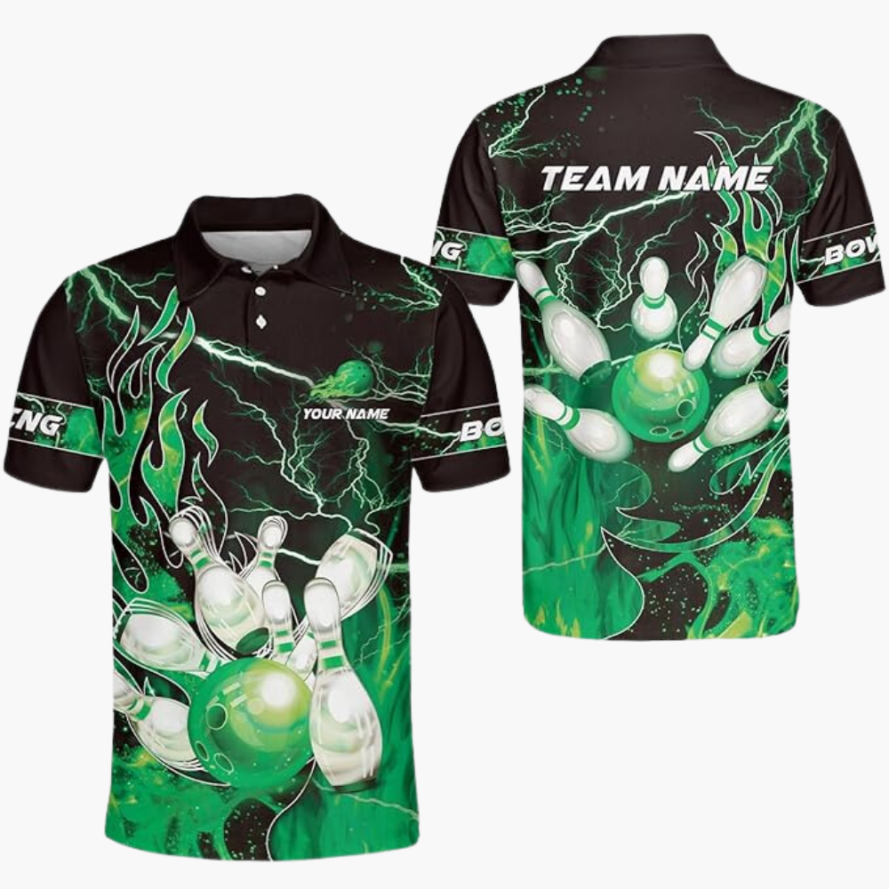 Custom Flame Bowling Polo Shirt For Men, Custom Bowling Team Shirts BZ0178