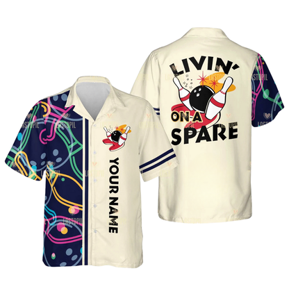 Custom Livin' On A Spare Bowling Hawaiian Shirt For Men And Women, Custom Funny Yellow Bowling Shirt BE0019