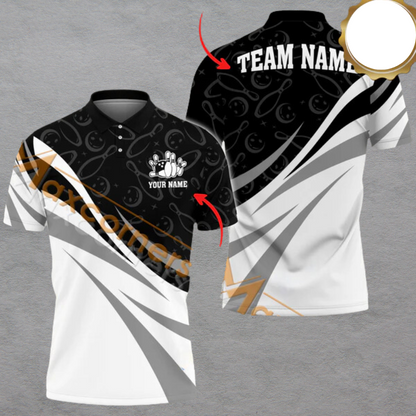 Custom Team Black And White Bowling Polo Shirt For Men, Custom Bowling Shirt BA0020