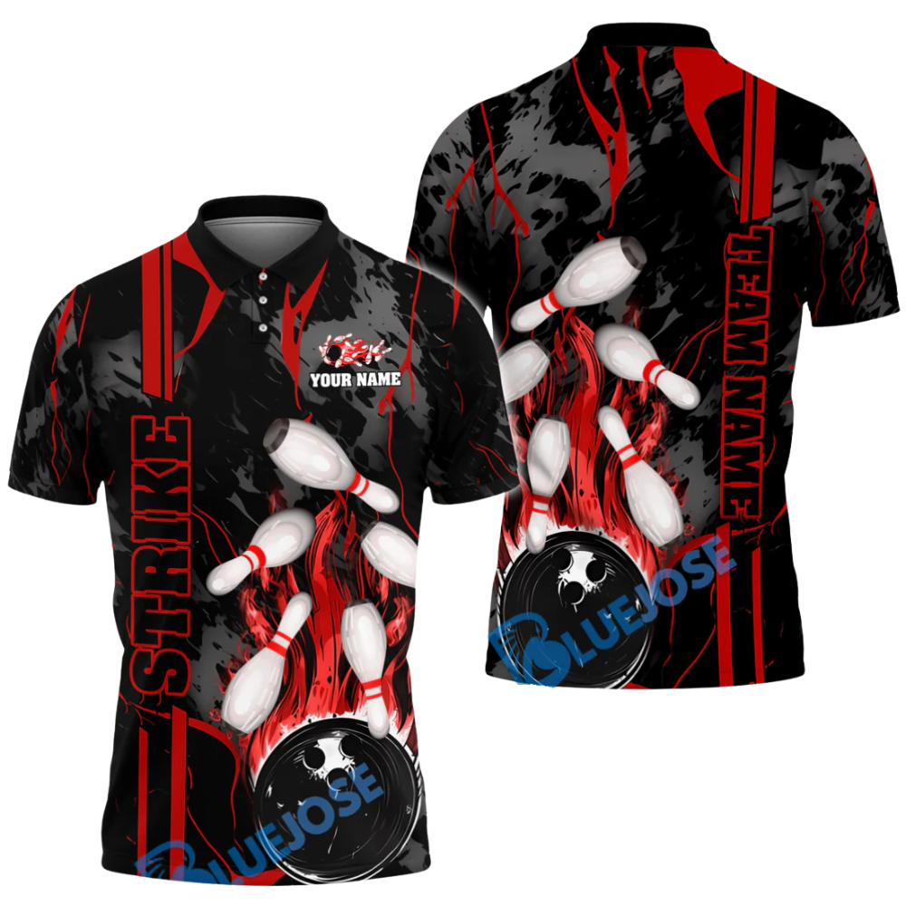 Custom Red Flame Bowling Shirt For Men, Custom Bowling Team Shirts BL0003