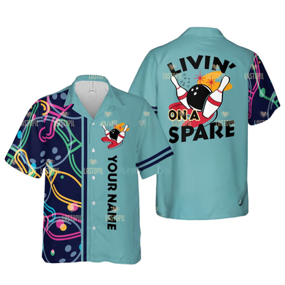 Custom Livin' On A Spare Bowling Hawaiian Shirt For Men And Women, Custom Funny Yellow Bowling Shirt BE0019