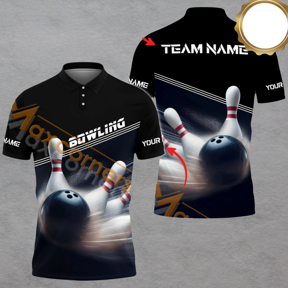 Custom Team Black Bowling Polo Shirt For Men, Custom Team Bowling Shirt BA0026