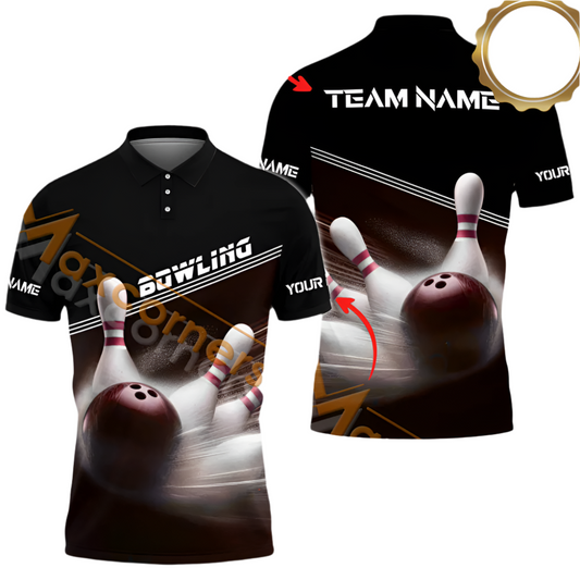 Custom Team Black Bowling Polo Shirt For Men, Custom Team Bowling Shirt BA0026