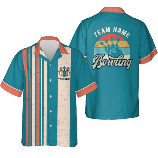 Custom Vintage Bowling Hawaiian Shirt For Men and Women, Custom Teal Bowling Team Shirt Vintage BZ0021