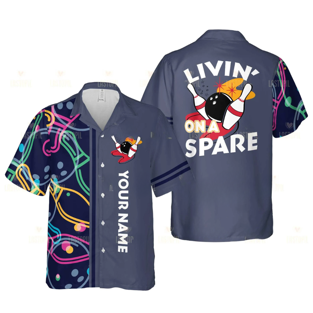 Custom Livin' On A Spare Bowling Hawaiian Shirt For Men And Women, Custom Funny Yellow Bowling Shirt BE0019