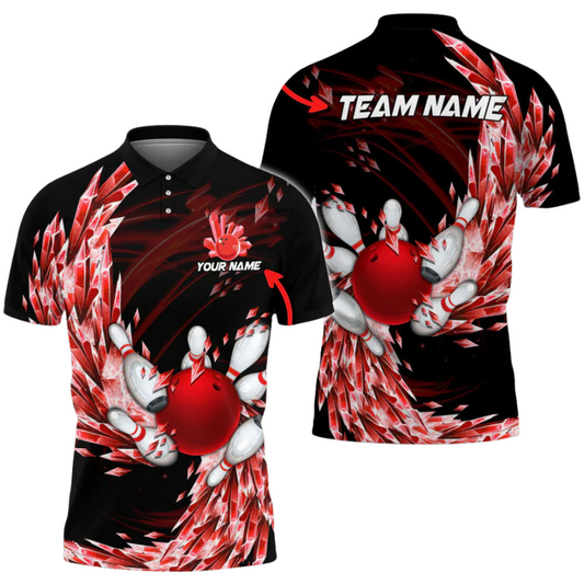 Custom Team Black And Red Bowling Polo Shirt For Men, Custom Bowling Team Shirts BL0002