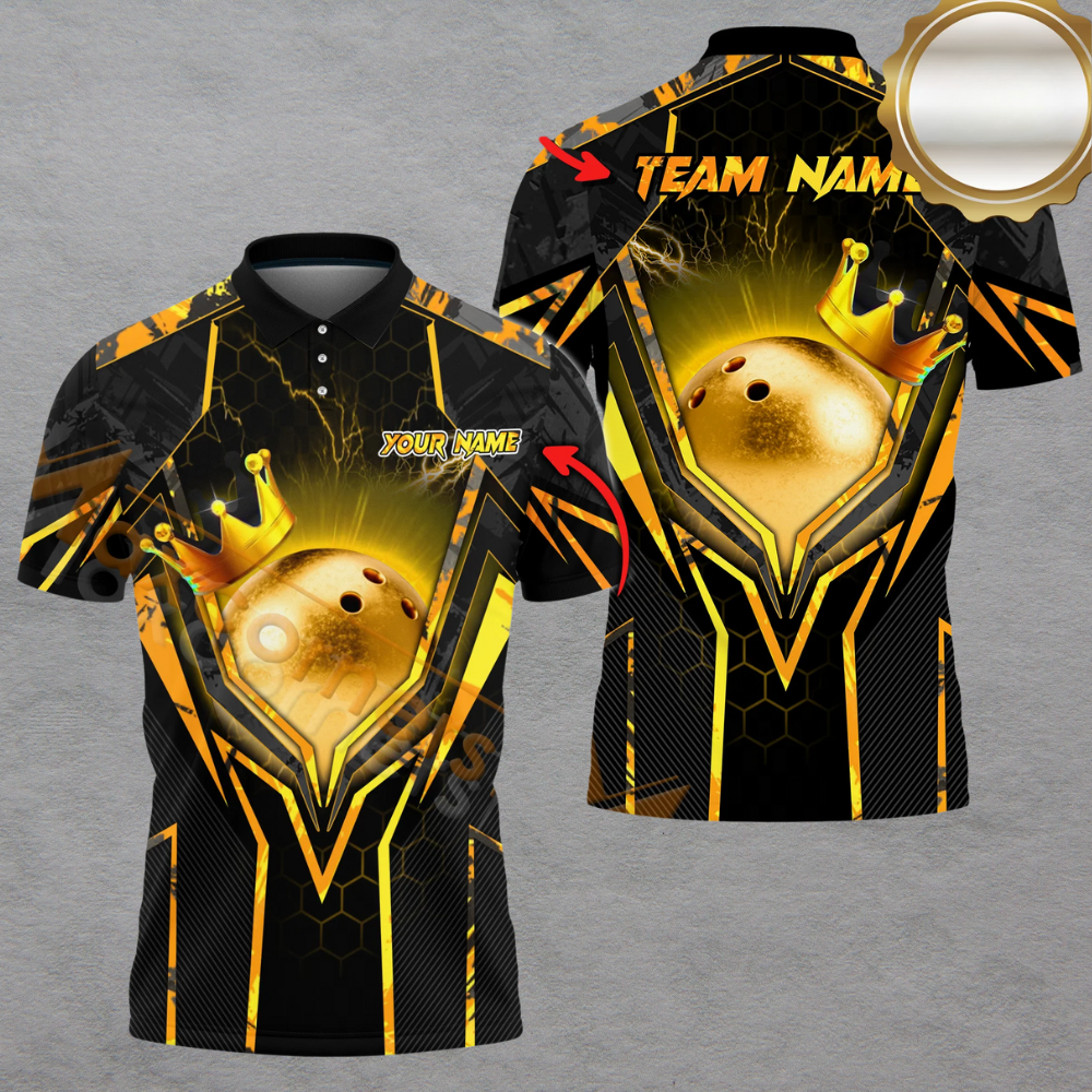 Custom Team Black And Yellow Bowling Polo Shirt For Men, Custom Team Bowling Shirt BA0004