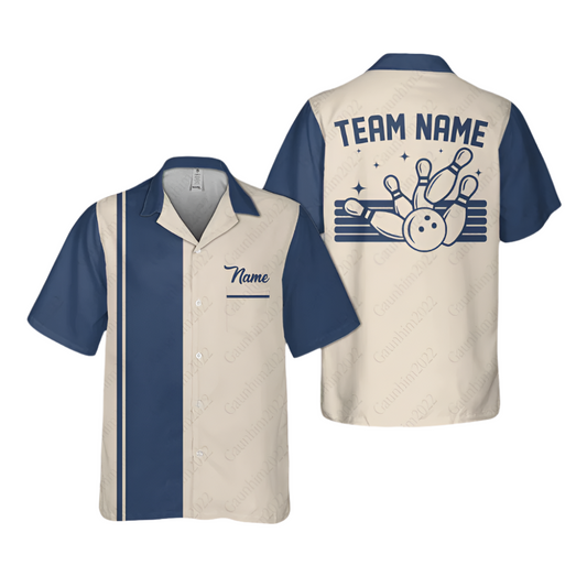 Custom Vintage Bowling Hawaiian Shirt For Men, Custom Team Vintage Blue Bowling Shirt BE0008