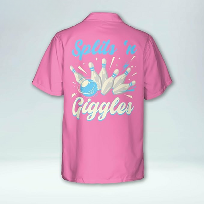 Custom Splits'n Giggles Bowling Hawaiian Shirt For Women, Custom Funny Pink Bowling Shirt HW0179