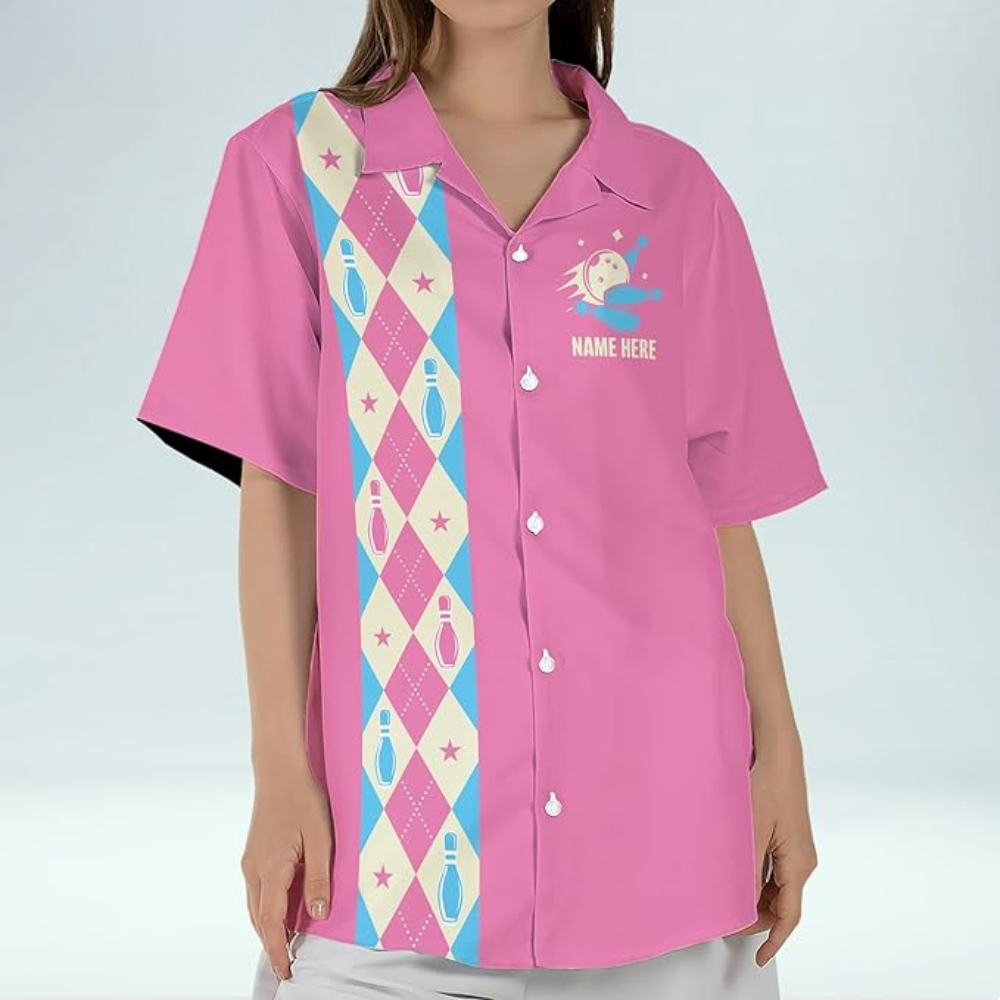 Custom Splits'n Giggles Bowling Hawaiian Shirt For Women, Custom Funny Pink Bowling Shirt HW0179