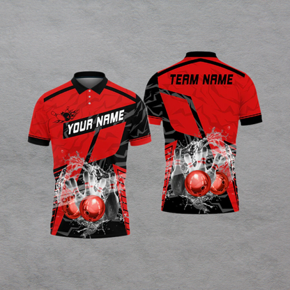 Custom Team Black And Orange Bowling Polo Shirt For Men, Custom Team Bowling Shirt BA0016