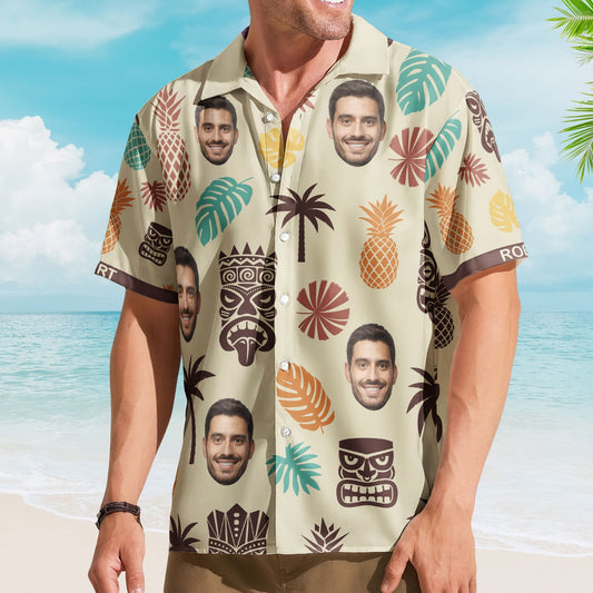 Tiki Pineapple Vintage Summer Aloha Shirts Custom Face - Custom Photo Hawaiian Shirts HA0046