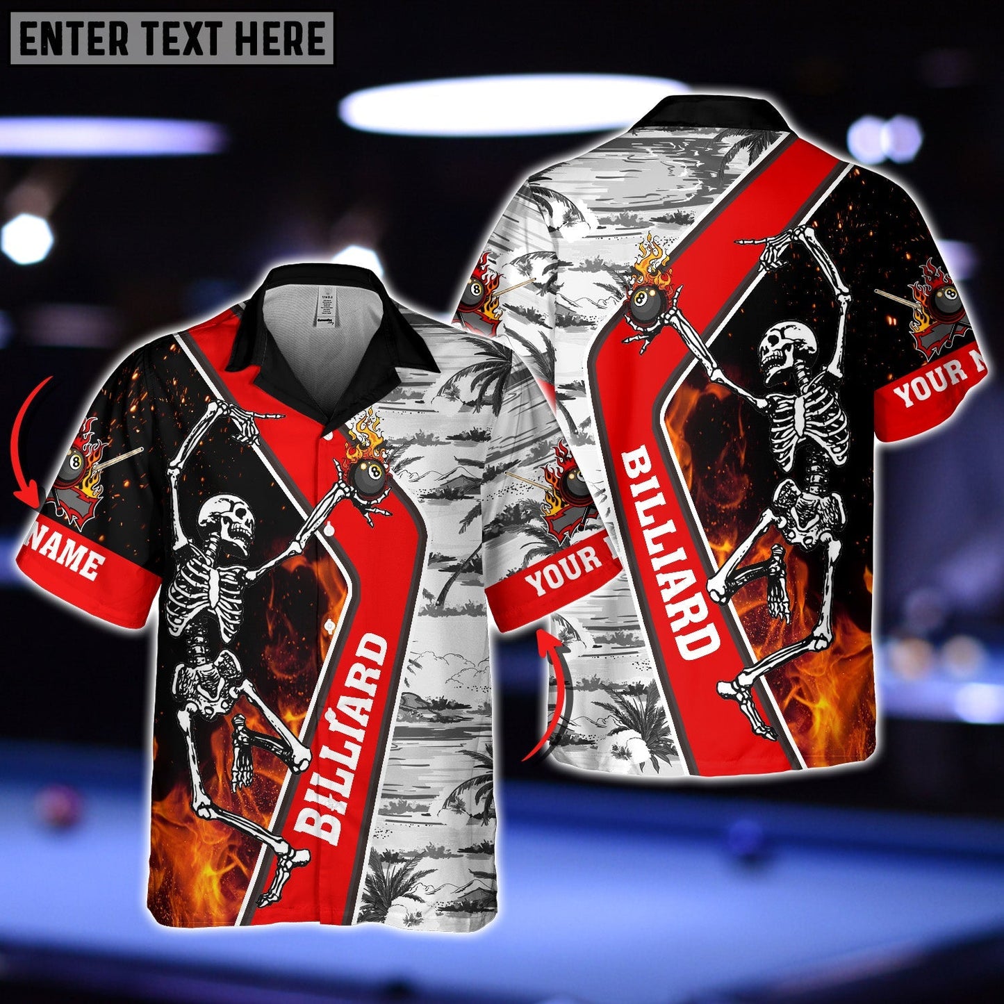 Tendpins Skull Fire Billiard Personalized Name Hawaiian Shirt BIA0652