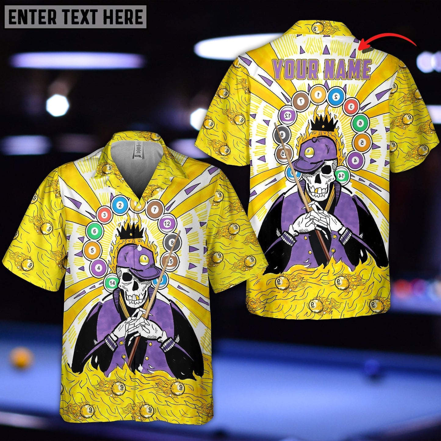 Tendpins Skull Fire Billiard Balls Personalized Name Hawaiian Shirt BIA0637