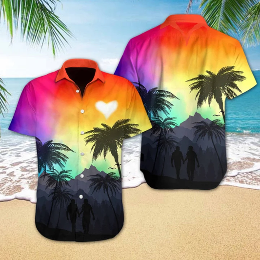 Vivid Background Lgbt Heart Hawaiian Shirt HO1806