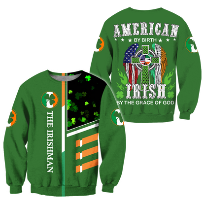 Vintage 90's American by Birth Irish By the Grace of God Ireland Irish Flag Clover Saint Patrick's Day Shirt PO0265