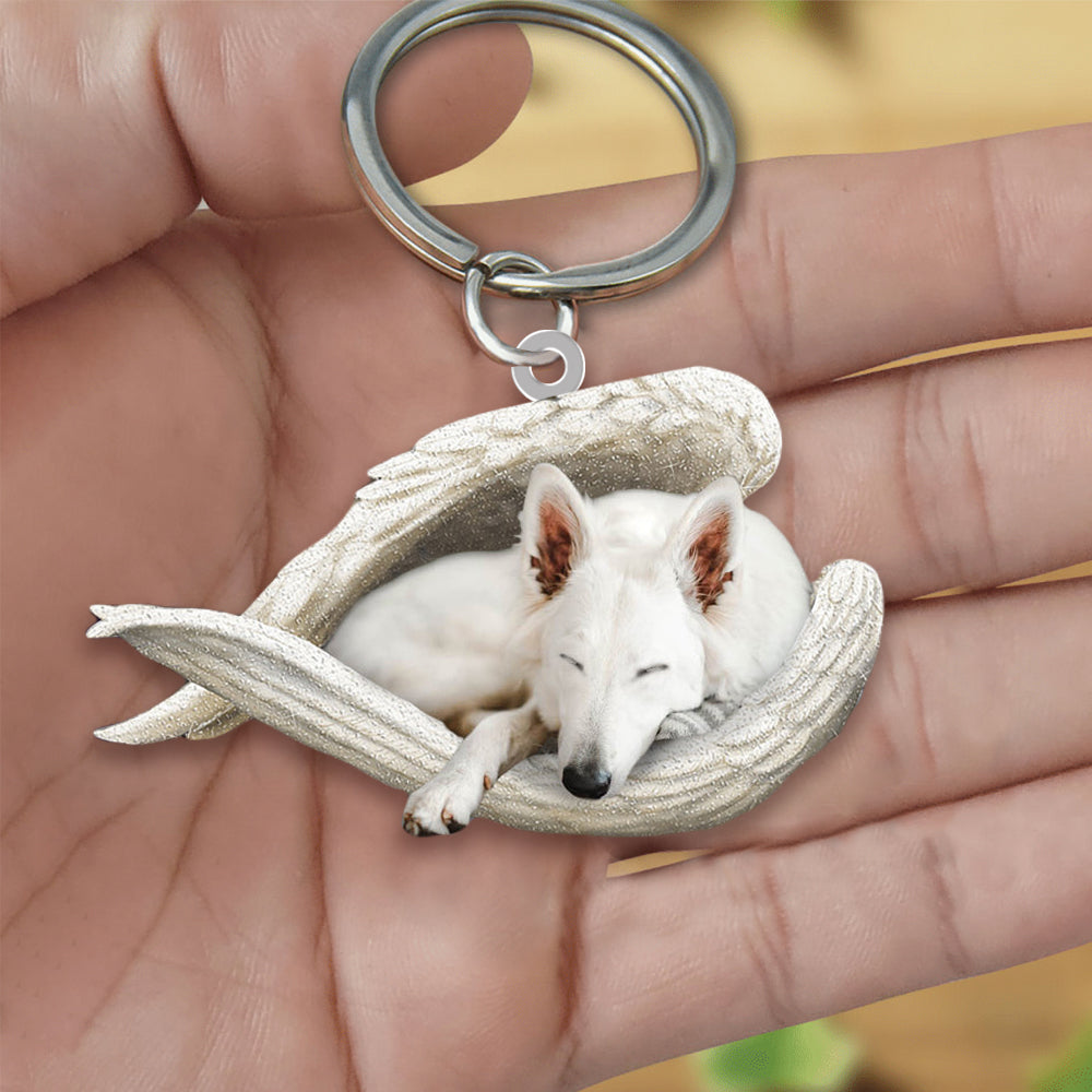 White German Shepherd Sleeping Angel Acrylic Keychain Dog Sleeping keychain KO0248