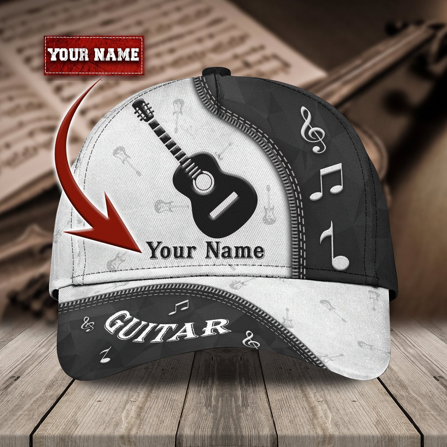 3D Classic Cap Guitar 11 Personalized Name Cap Tendpins CA0651