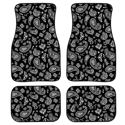 Black Paisley Bandana Pattern Print Front And Back Car Floor Mats, Front Car Mat SO0280