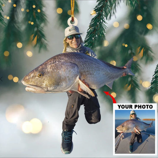 Personalized Photo Acrylic Christmas Ornament – Gift For Fishing Lover SO1146