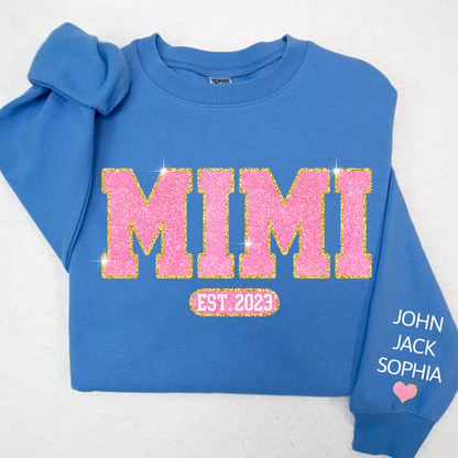 Glitter Pink Custom Name Mimi Nana Grandma Est And Kids Sweatshirt, Mother's Day Valentine Sweatshirt SO1112