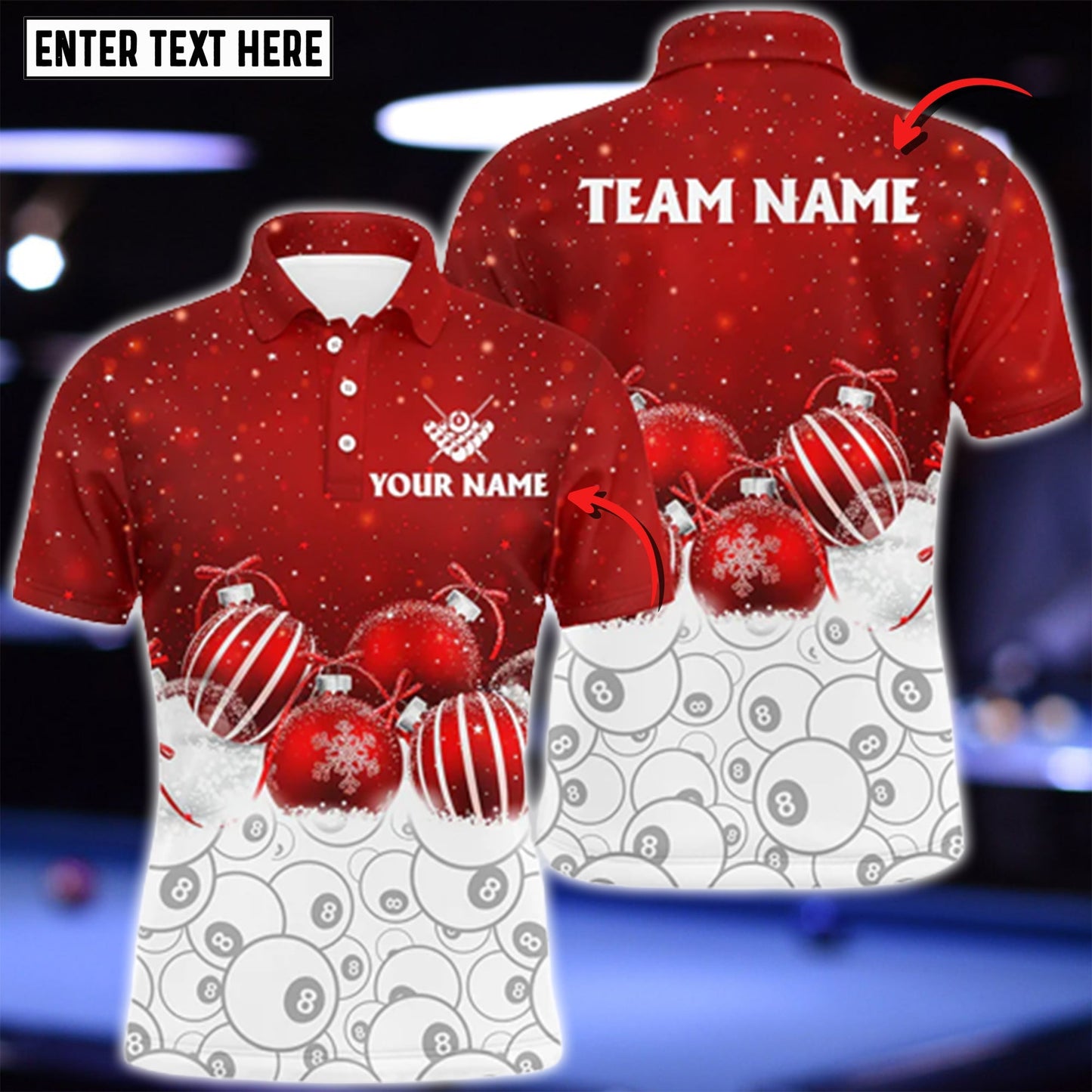 Tendpins Cute Christmas Customized Billiard 8 Ball Pool Pattern 3D Shirt BIA0376