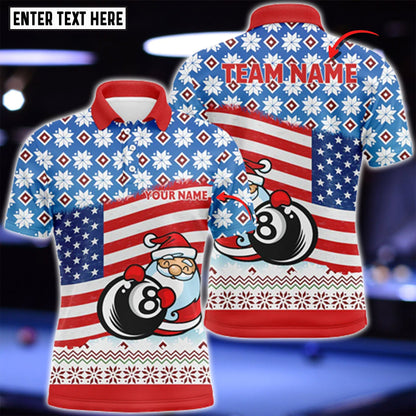 Tendpins Personalized US Flag 8 Ball Pool With Santa Christmas Billiard 3D Shirt BIA0367