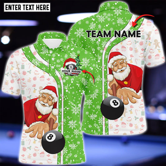 Tendpins Funny Christmas Santa Play Pool Personalized Green Billiard 8 Ball Snowflake 3D Shirt BIA0372